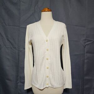 Vintage First Issue Liz Claiborne Cream Rib Knit Cardigan Sweater V-Neck S